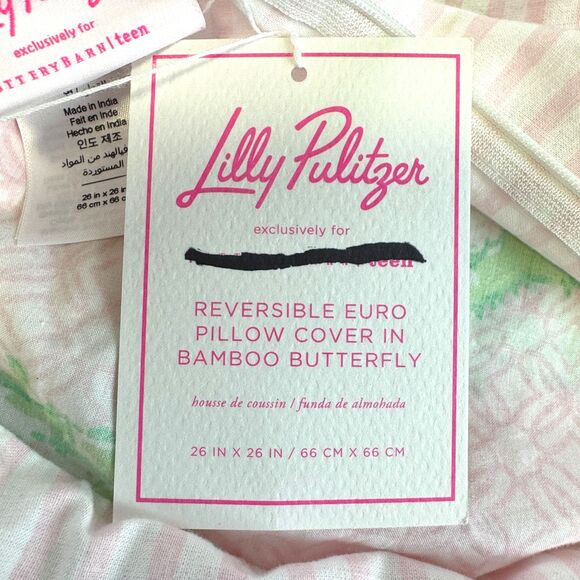 Lilly Pulitzer Reversible Bamboo Butterfly Euro Pillow Cover Pink Tropical NEW - Picture 7 of 11